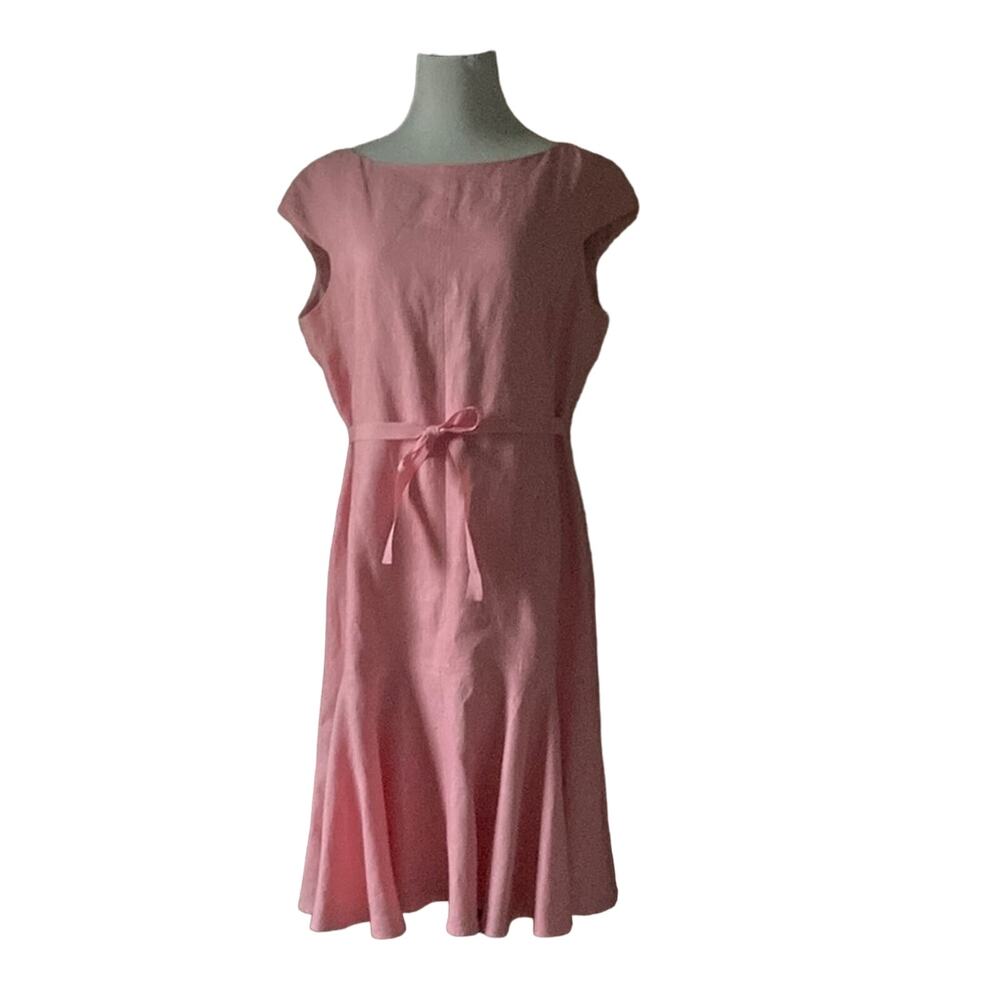 Anne Klein Pink 100% Linen Dress W/Tie, Size 12P